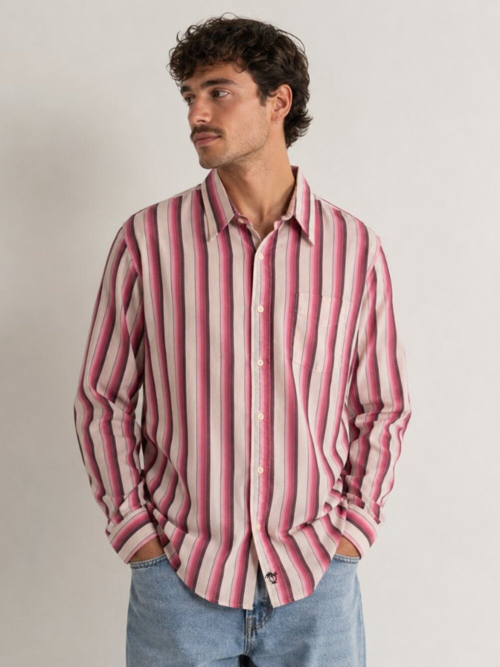 UNIONBAY Striped Button Down Shirt Men’s Small Pink Burgundy Unisex NWT Vintage